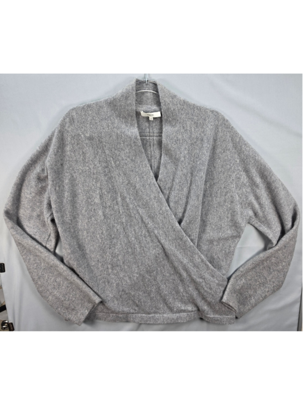 Vince Womens XL 100% Cashmere Wrap Front Sweater Gray Dolman Sleeve Luxury